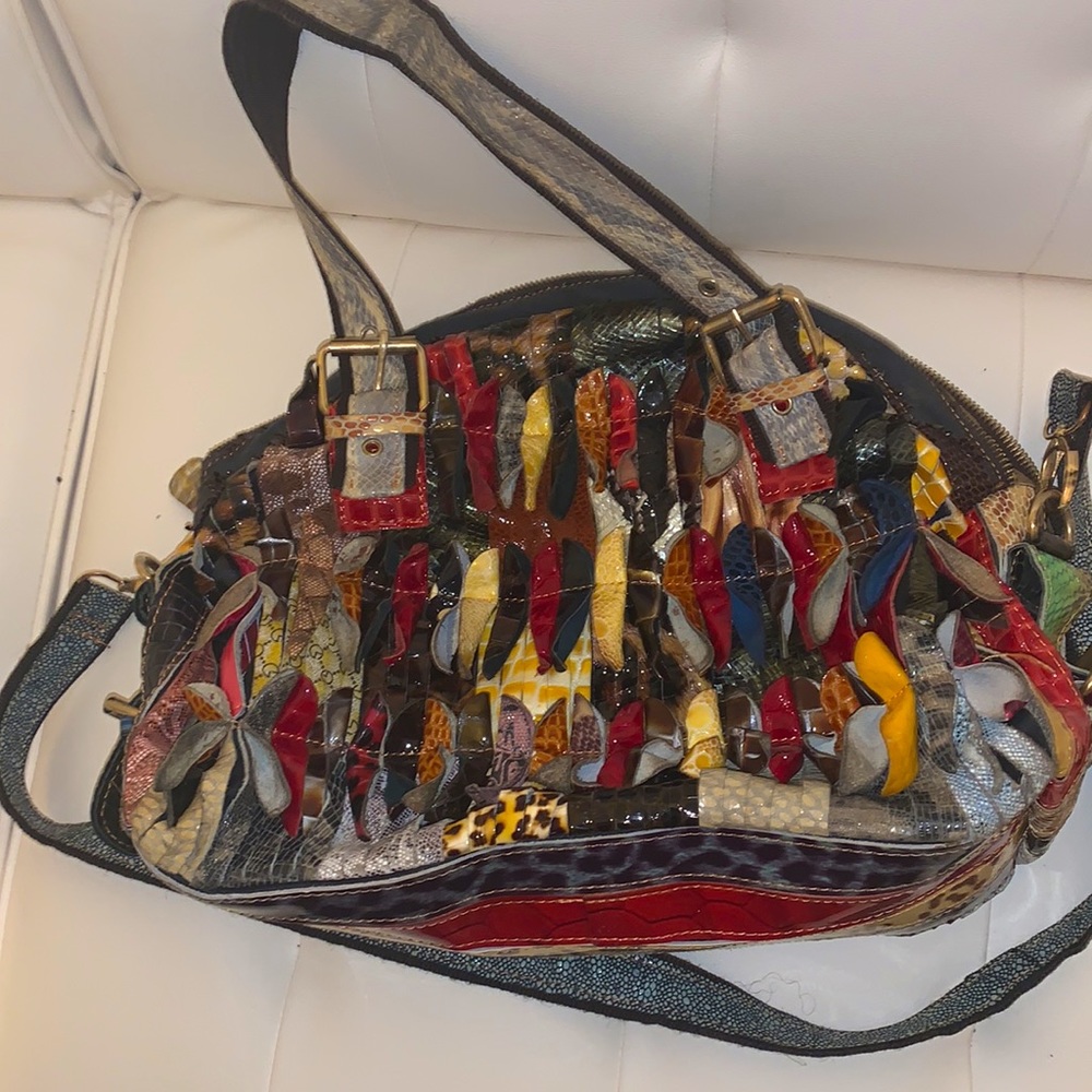 Beautiful Leather Patchwork Unique Handbag - image 4